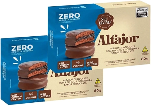 Alfajor Sem Glúten Sem Lactose sabor Chocolate Recheio de Chocolate Zero Açúcar Seu Divino - 2 caixas de 80g