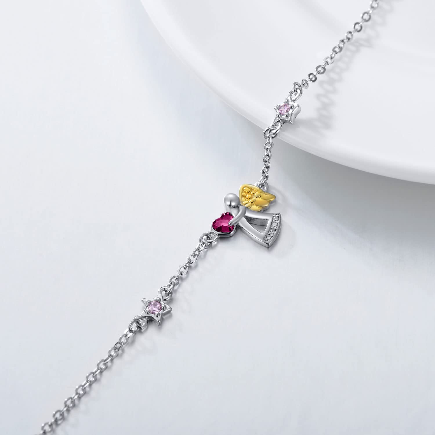 Bracciale dell'angelo custode Bracciale dell'angelo in argento sterling 925, regali di battesimo, comunione e compleanno per ragazze e bambini (viola)