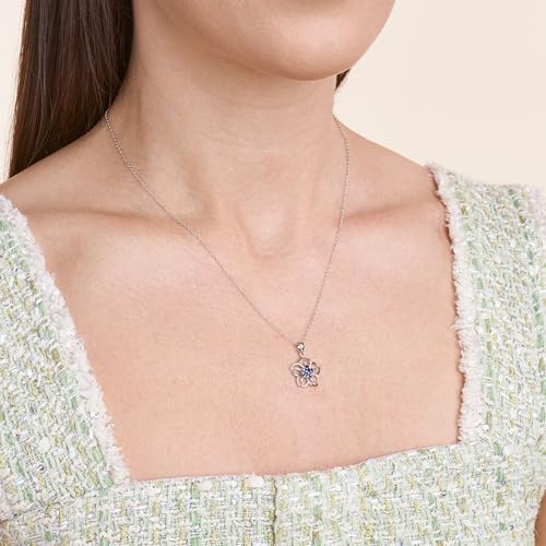 Amazon Essentials Genuine or Created Gemstone Birthstone Flower Pendant Necklace with Chain in Sterling Silver, 18" (previously Amazon Collection)2
