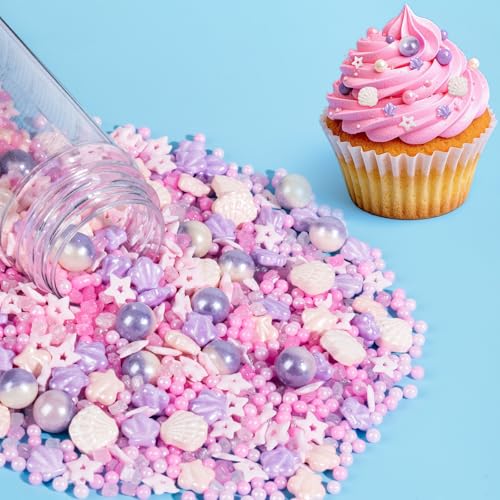 Image of Sugarzy Edible Pink Sprinkles for Cake Decorating,130g /4.58oz,Purple Pink Pearl Sugar Sprinkle Mix Shell,Baking Candy Pearls Decorations,Perfect for Cookies,Donuts,Cupcake Topper,Birthday Holiday Party Supplies