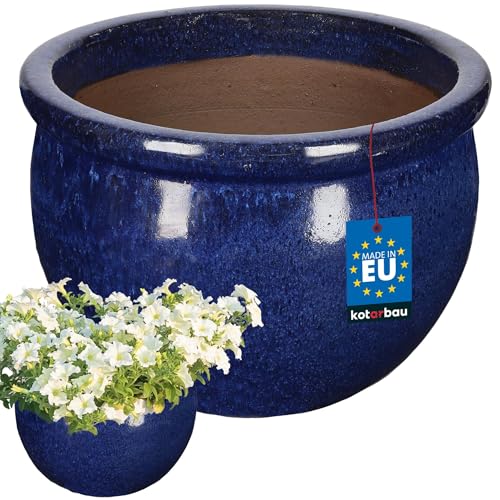 KOTARBAU® Maceta de cerámica esmaltada, Maceta para Exteriores, Maceta de jardín terraza, Maceta Azul Cobalto, Tiesto para Plantas, Maceta Redonda, Acabado Brillante, Macetero Decorativo Ceramica