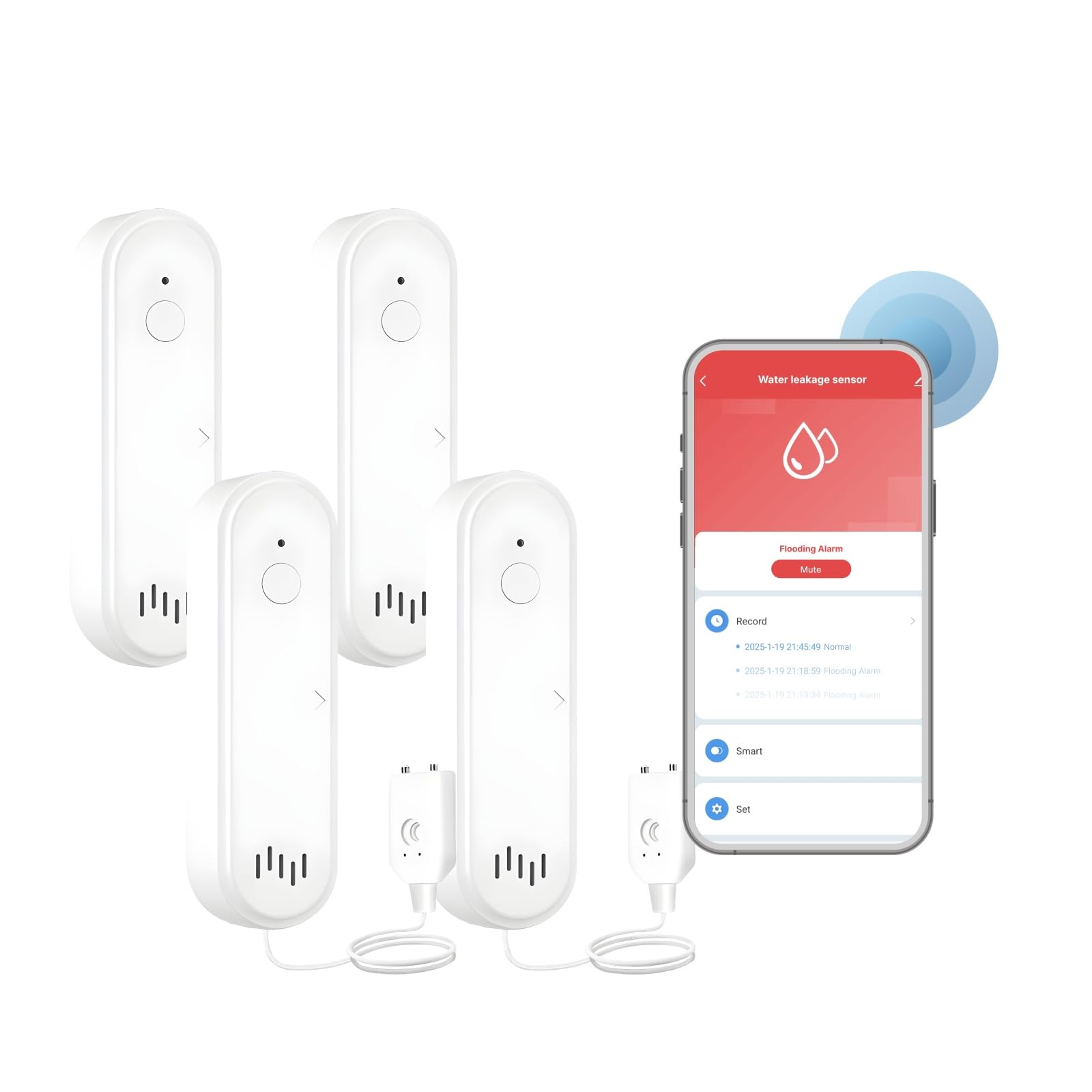 Juego de detectores de agua Stahlmann AquaPro: sensores de fugas de agua WiFi con notificación de aplicación, alarma de fugas para cocina, baño, paquetes: tipo de sensor: