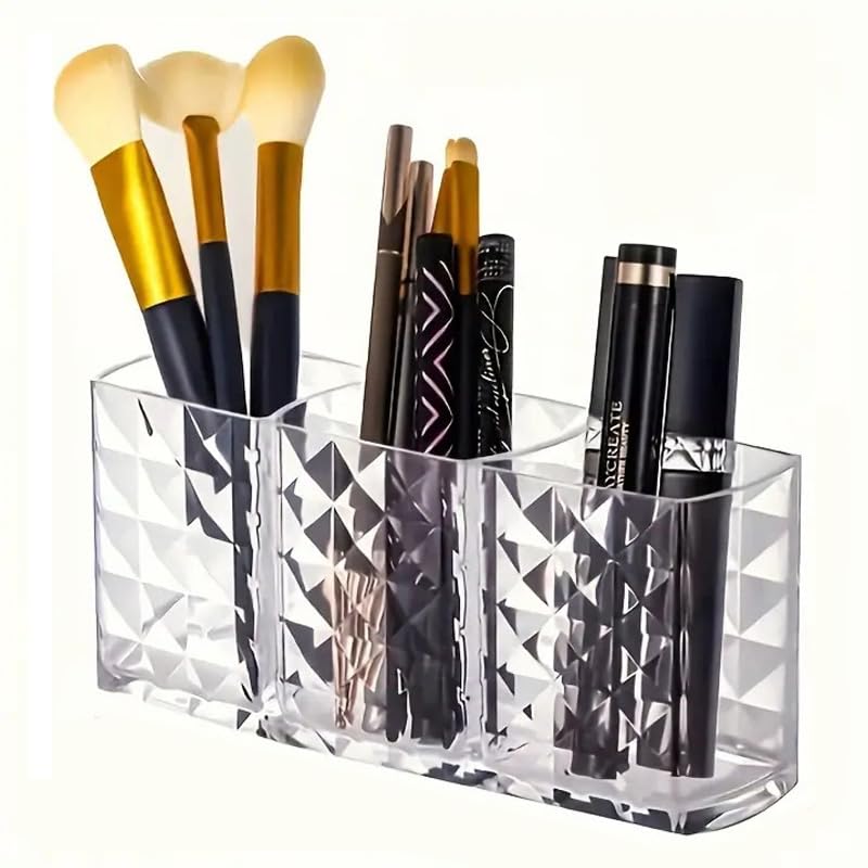 Imagen del producto: Organizador acrílico de brochas de maquillaje — 3 ranuras