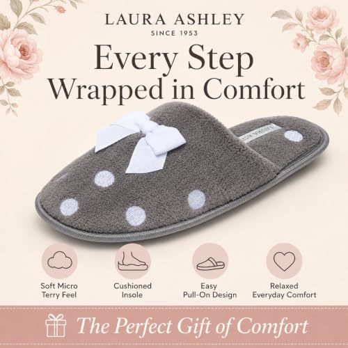 Image of Laura Ashley Ladies Embroidered Soft Terry Plush Scuff Slipper