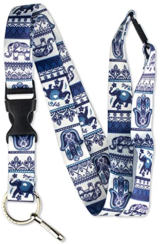 Limeloot Blue Elephant Hamsa Premium Lanyard With Breakaway Clasp and Snap Buckle Limeloot Blue Elephant Hamsa Premium Lanyard With Breakaway Clasp and Snap Buckle