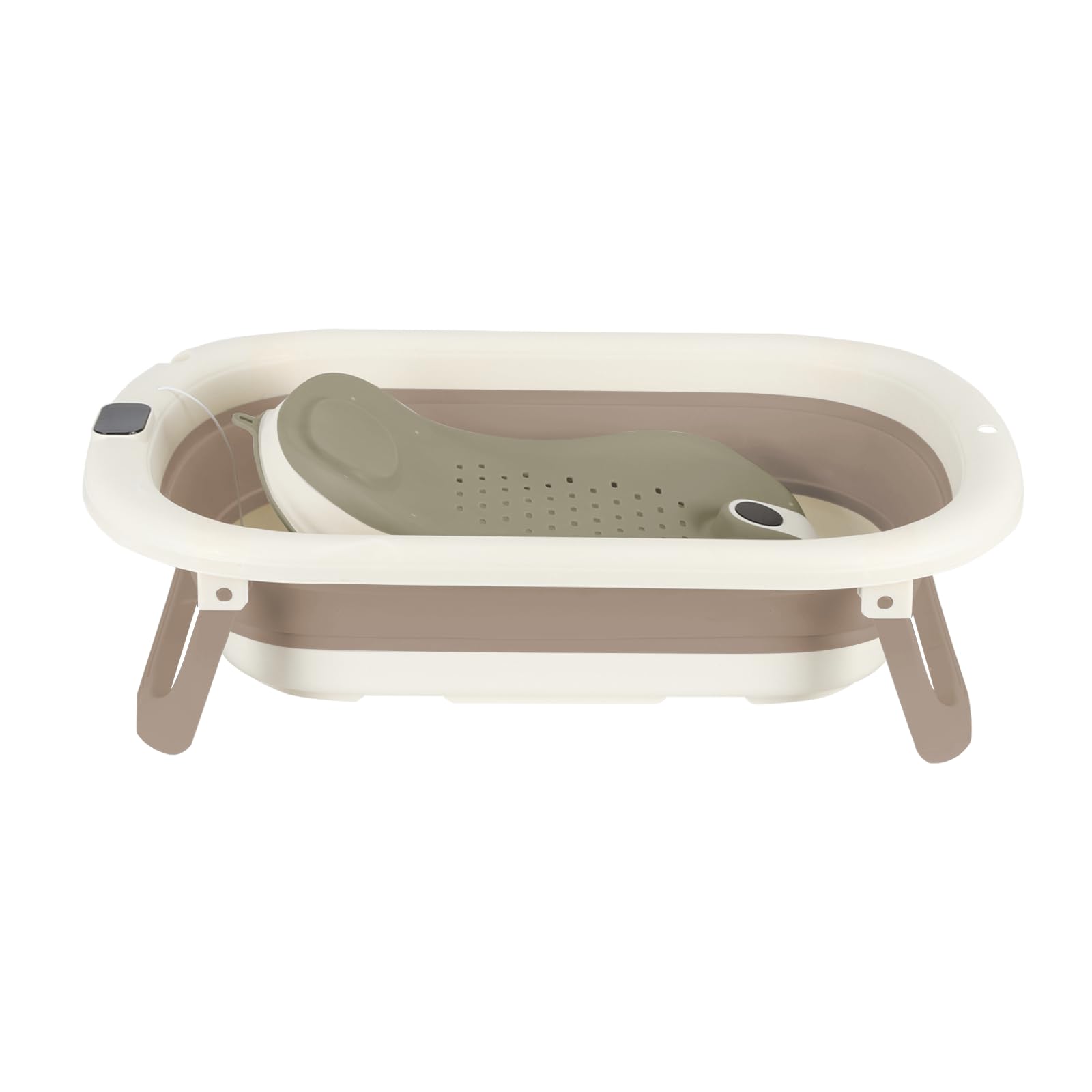 Faltbare Babybadewanne mit rutschfestem Kissen – Tragbares Design für Zuhause und Reisen – Baby-Babywanne zum Baden – zusammenklappbare Badewanne BB leicht zu reinigen – B-43 x 71 x 18,5 cm (Khaki)