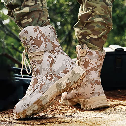 CLSQLXYJZC Military and Tactical Boots for Men, Autumn and Winter High-top Waterproof Non-slip Camouflage Combat Boots, for Outdoor Desert Lace-up Mountaineering Boots3