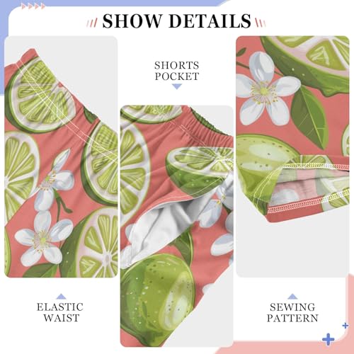 Green Lemon Blossom Leaves Pajama Pants Elastic Waist Lounge Pajama Bottoms Long Pj Pants with pockets4