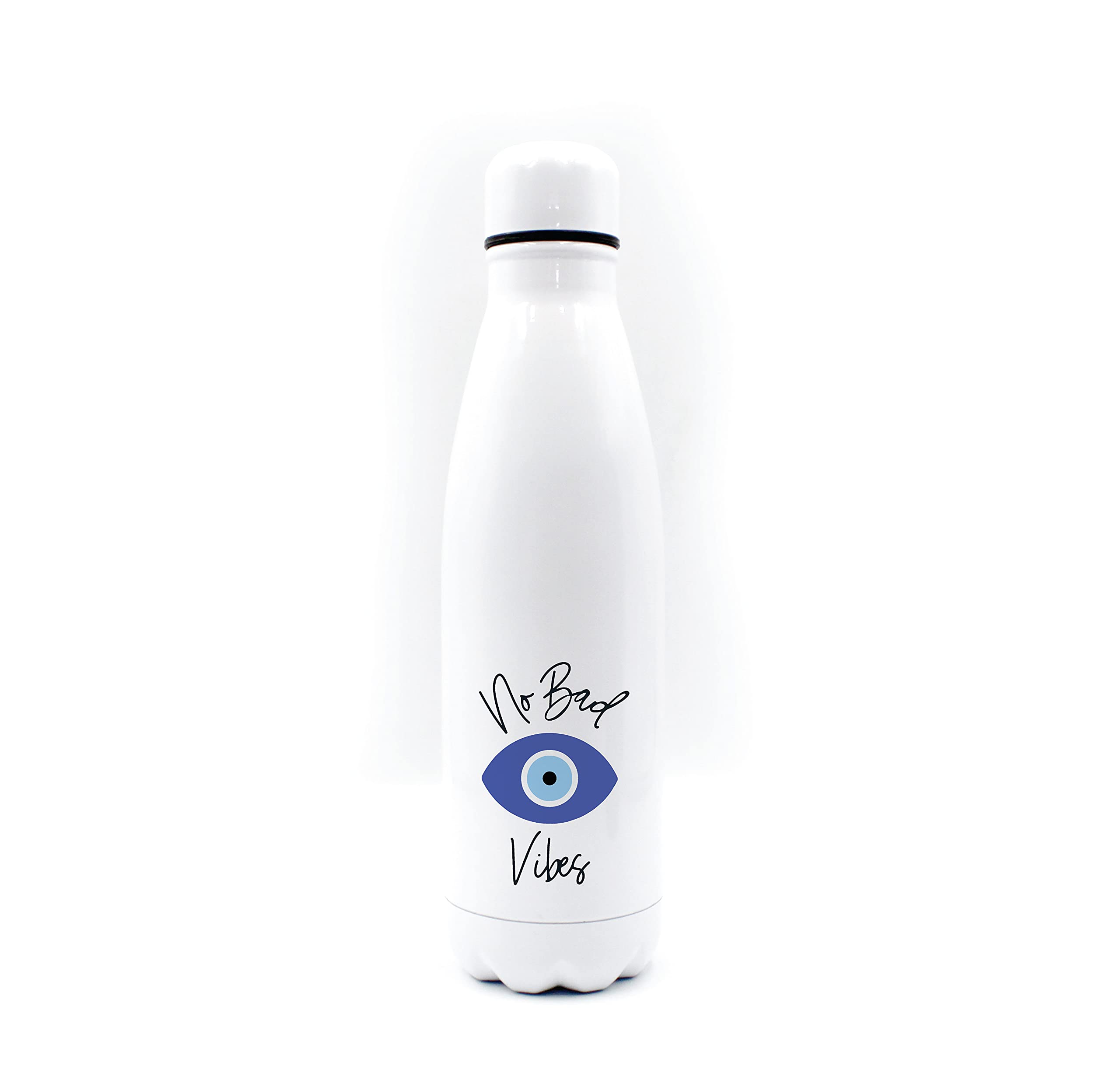 No bad vibes evil eye thermal water bottle stainless steel double walled, hot and cold for 8 hours, perfect gift for birthday, students kids, women, friends