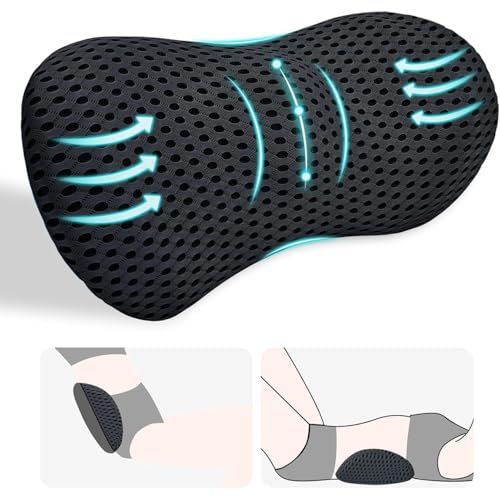 YUGEVRA Lumbar Support Pillow for Lower Back Pain Relief Ergonomic Streamline Memory Foam Cushion for Office Chair Car Seat Gaming Recliner and Sleeping (Black)