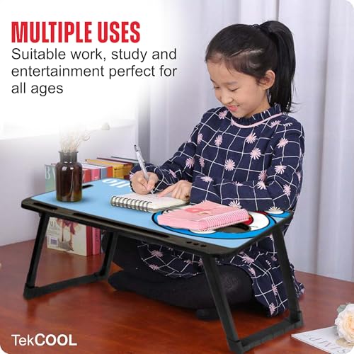 Image of TEKCOOL Wood Smart Multipurpose Foldable Laptop Table with Cup Holder,Study Table,Bed Table,Breakfast Table,Foldable and Portable /Ergonomic & Rounded Edges /Non-Slip Legs (doremon);