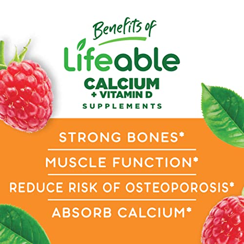 Lifeable Calcium 500 Mg With Vitamin D3 1000 Iu Gummies For Kids - Natural Flavor Vitamin Supplements - Gluten Free Gmo-Free Chewable - For Bone, Groth, Teeth - For Children - 60 Gummies #TOP2
