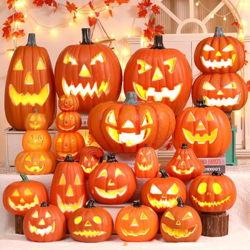 SINSESA ハロウィン 飾り 装飾 ランタン LED ライト かぼちゃ デコレーション パンプキンライト ジャイアント 置物 halloween 照明飾り 電池式 屋外 屋内 玄関 室内 パーティー お化け屋敷 大きい