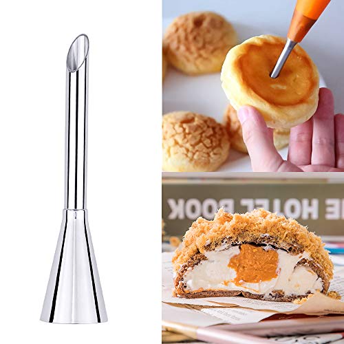 SelfTek Cannoli Tubes Set 2 Styles Cylinder and Cone Stainless Steel Cream Horn Forms for Croissant Shell Cream Roll with Cream Icing Piping Nozzle Tip and Cleaning Brush - Thumbnail 5