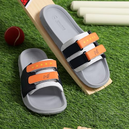 Image of CHUPPS Mi Ace Orange Navy Drift Orthopedic Slippers | Soft Footpharma Footbed | Breathable Ventilation Holes | Lightweight Flip Flops | Anti-Skid Chappals for Everyday For Mens