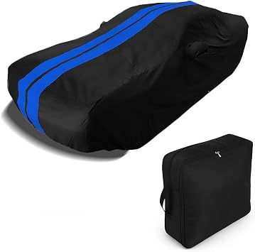 SR1 USA Car Cover for Dodge Challenger 20082026 Custom Fit All Weather, Waterproof, UV Protection, 300D Ultraguard Plus, Indoor Outdoor - SXT, GT, R/T, Scat Pack, Hellcat, Widebody Black/Blue