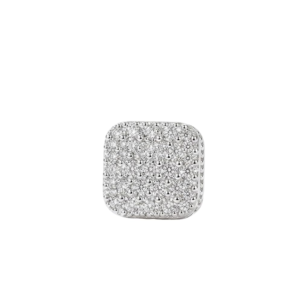 caratiro Sterling Silver Square Pave Stud Earring for Men & Women, White Stone Cluster Ear Stud, Modern Geometric Design, Secure Push Back, Single Piece-picture-22