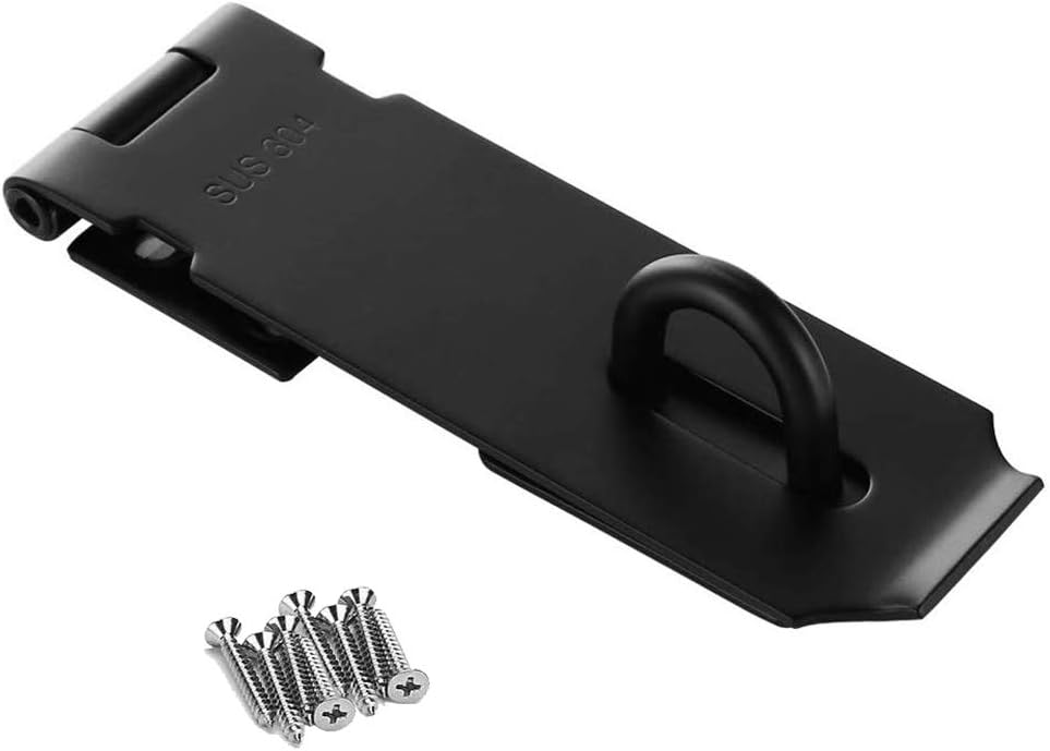 2 Pcs Door Hasp Latch Lock, 5 Inch 304 Stainless Steel Door Hinge Lock Padlock Clasp Thickness 1.9 mm, Matte Black