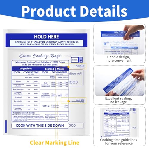 50 Pcs Zipper Steam Bags Reusable Microwave Steam Cooking Bags Frozen Food Steam Bags Microwave Steam Bags for Vegetables Potatoes Meat (50)