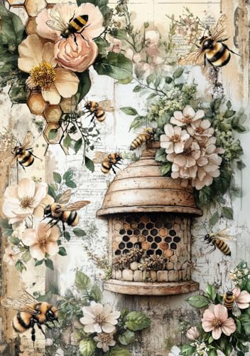 Queen Bee Decoupage Paper for Furniture and Crafts, Farmhouse Rice Paper for Decoupage, Scrapbooking Paper, Arts and Crafts Supplies, A4 (Bees - 2 Sheets)