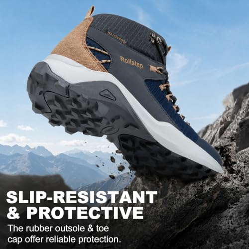 Image of Mens Waterproof Hiking Boots Outdoor Lightweight Work Ankle Boots All-Terrain Trekking Hiking Shoes US 7.5-12