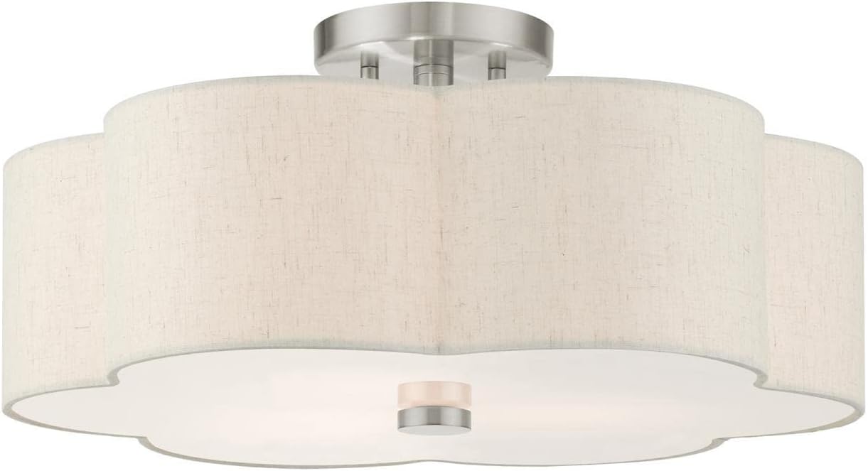 Lighting 58064-91 Solstice Collection 3-Light Semi Flush Mount Ceiling Light with Oatmeal Color Hardback Fabric Shade, Brushed Nickel, 18 x 18 x 8.5