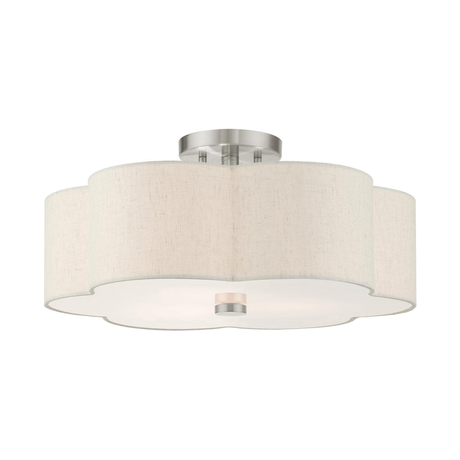Lighting 58064-91 Solstice Collection 3-Light Semi Flush Mount Ceiling Light with Oatmeal Color Hardback Fabric Shade, Brushed Nickel, 18 x 18 x 8.5