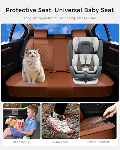 Image of Huidasource Brown Back Seat Covers Universal Fit for Most Cars SUVs Trucks Compatible with Seat Belts, Child Safety Seats, Rear Seat Covers Nappa Leather Velcro Adjustable Seat Covers (Back Row /Brown)