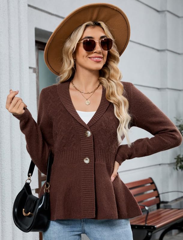 ZAFUL Womens Peplum Cardigan Fall Button Down Knit Long Sleeve Open Front Textured Crochet Shawl Lapel Sweater Trendy 2026 - Image 5