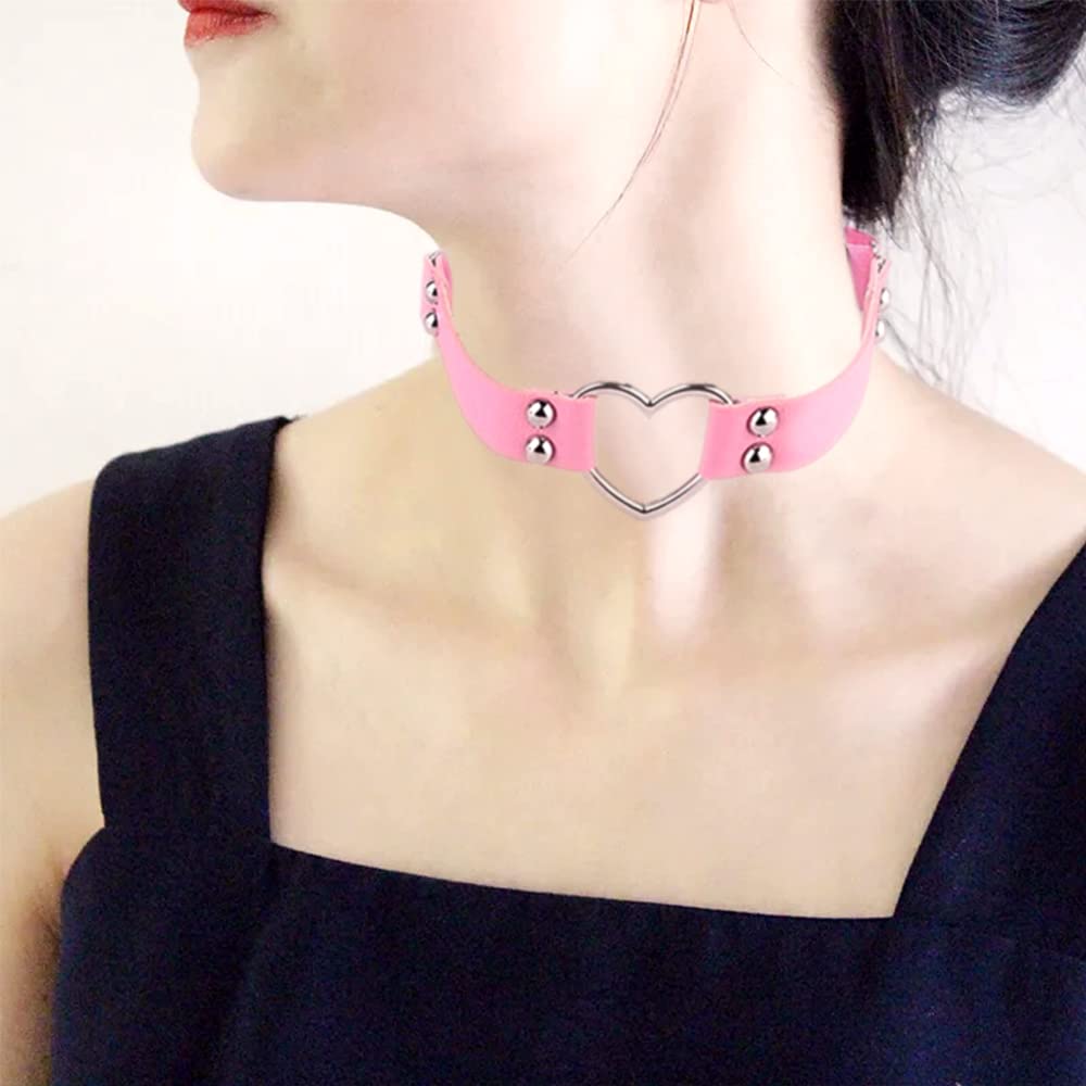 BaBakiak 2PCS Leather Heart Garter - Adjustable Leg Ring for Cosplay, Spike Party