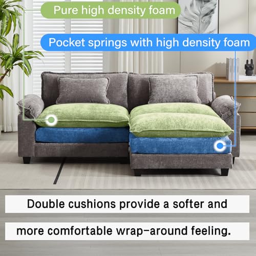 Image of Oprisen 86 inch Modular Sectional Sofa, Comfy Cloud Couch Sectional Sofa with Ottoman, Chenille Sofa Sleeper Deep Seat Sofa with Throw Pillows for Living Room (Light Gray, 86 inch- L Shape)
