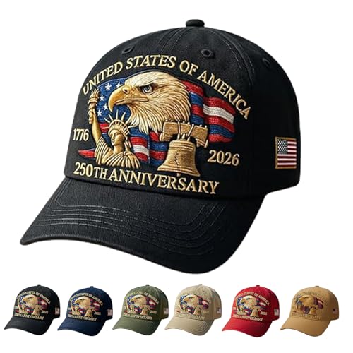NNBWLMAEE Eagle & Liberty – United States 250th Anniversary Hat, Adjustable Bald Eagle Printed Patriotic Baseball Cap (Black)
