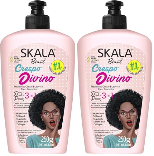 -SKALA EXPERT- Mascarilla/Crema Acondicionadora/Crema de peinado 'Crespo Divino' 3 en 1 -250 ml- 100% vegano - Para el encrespamiento, aportar volumen y brillo al cabello - (Paquete de 2)