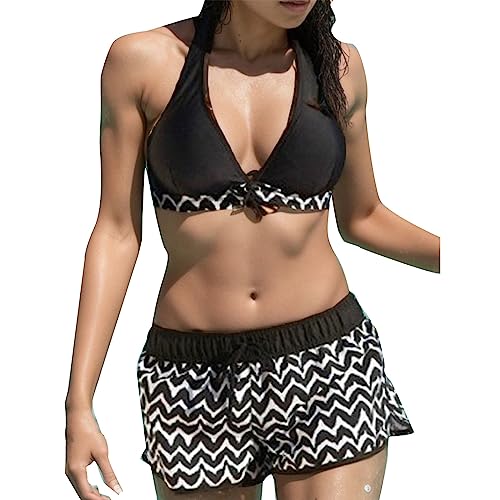 Bikini dos piezas con pantalones cortos de surf para mujer seguridad en la playa