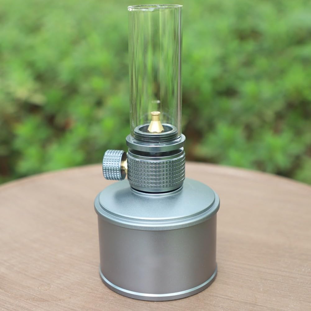 EasyByMall Lanterna a gas per campeggio, lampada a gas portatile per esterni, con contenitore da 100 g, valvola in rame e design a fiamma stabile, per escursionismo, illuminazione tenda