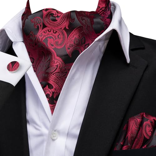 Image of Dubulle Paisley Floral Ascot for Men Self Tie Mens Cravat and Pocket Square Cufflinks Wedding