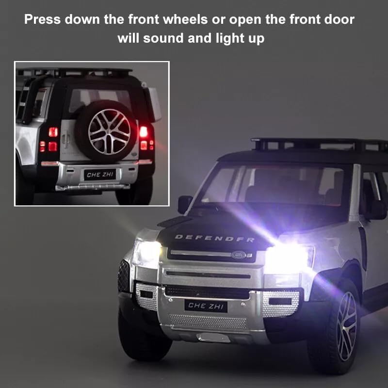 Image of 1:24 Scale Big Size Land Rover Defender Toy Car | Metal Pullback Diecast Car for Kids with Openable Doors, Sound, Light Effects Toy for Car Enthusiasts (Color As Per Available)