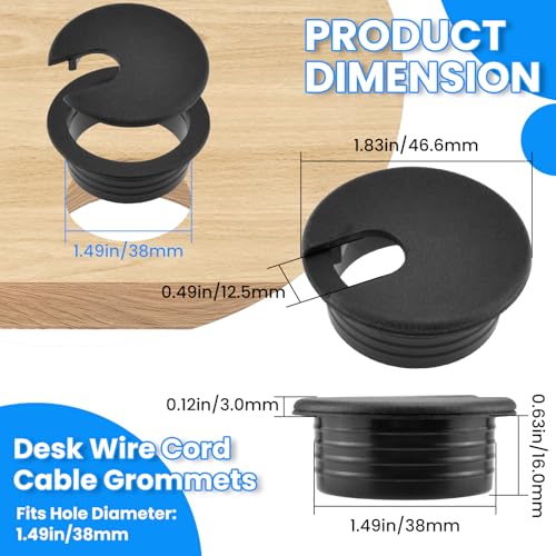Image of 1-1 /2 inch(38mm) Black Desk Hole Cover Grommet ABS Plastic Wire Organizers for Computer Desk Cabinet (3 Pack)