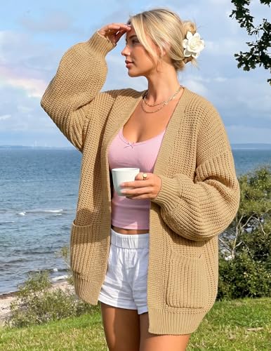 Image of MEROKEETY Long Sleeve Oversized Cardigan Sweaters for Women | Fall Winter Sweaters, Open Front, Chunky Knit, 2026 Casual Work Outerwear with Pockets