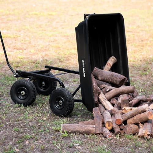Image of BILT HARD Poly Garden Dump Cart 600 lbs with No Flat Tires, Quick Release, 4 Cu Ft Dump Wagon Heavy Duty for Yard, Outdoor