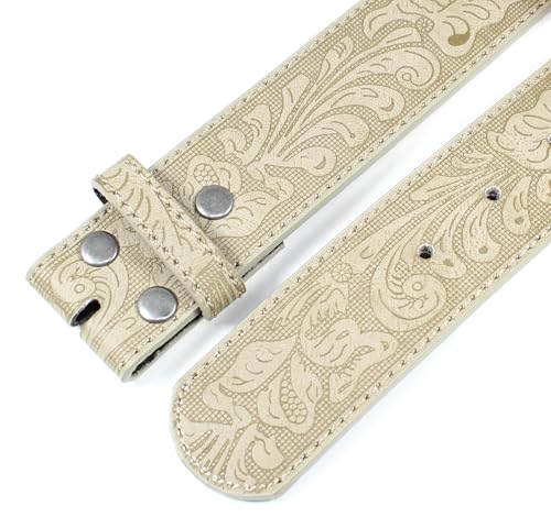 Image of BC Belts Western Leather Belt Strap - 1.5 inch Wide with Embossed Scrollwork Without Buckle for Men & Women, Cowboy /Cowgirl Style