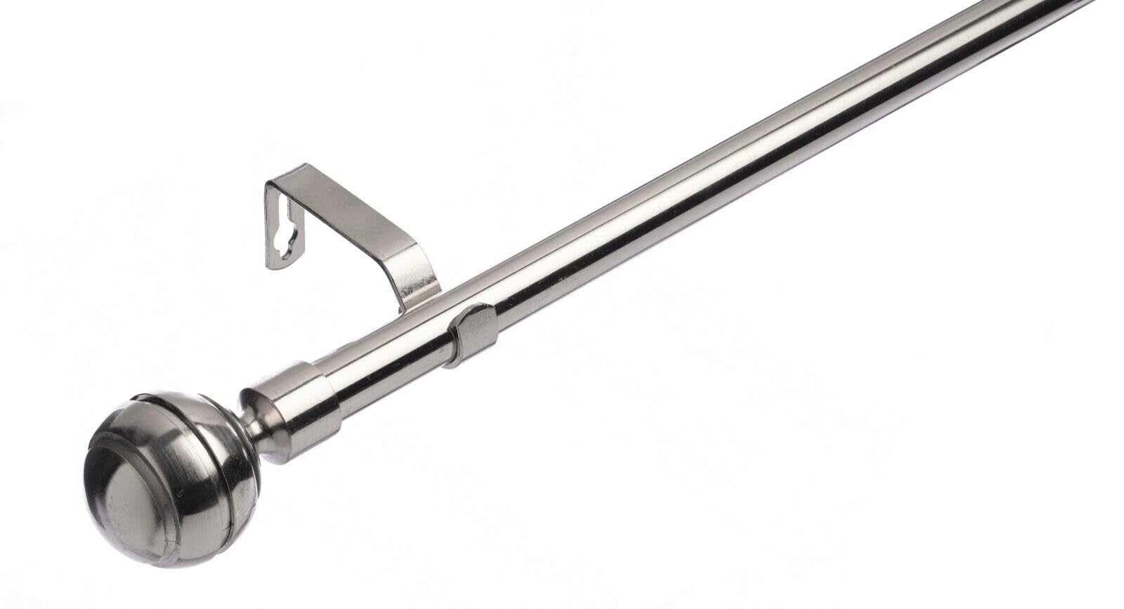 Lister Cartwright 19 mm Curtain Pole for Windows, Extendable 70–120 cm, Brushed Steel Metal Rod with Ribbed Ball Finials, Adjustable Drapery Pole for Eyelet Curtains, Living Room,Bedroom Non Slip