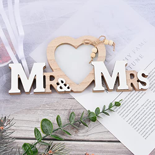 Urroma Mr & Mrs Wood Heart Picture Frame, Tabletop Wedding Picture Frame Wooden “Mr & Mrs” Decoration Newlywed Photo Gift For Wedding Display #TOP2