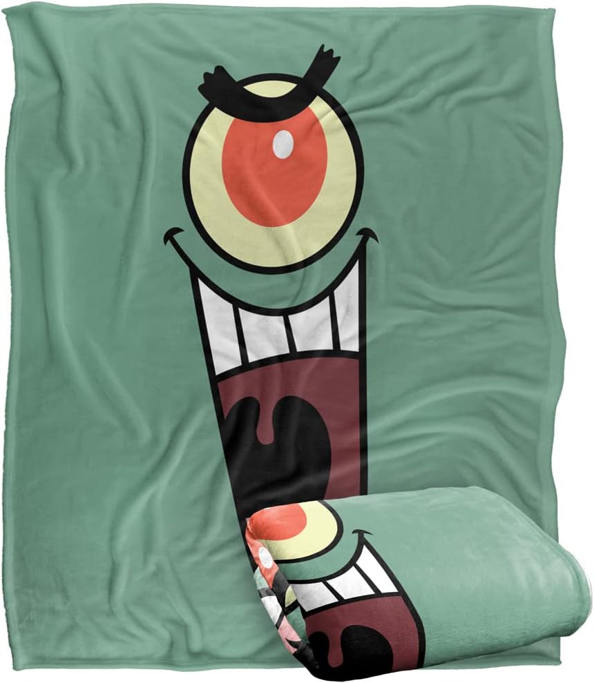 Spongebob Blanket, 50"x60" Plankton Face Silky Touch Super Soft Throw Blanket