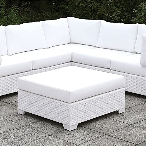 Furniture of America Arthur Contemporary Rattan Large Patio Ottoman in White