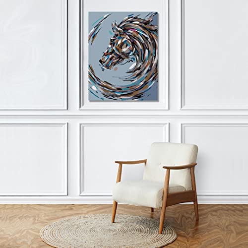 Image of RANGOLI 100% Cotton Stretched Canvas Painting 400 GSM, Framed Acrylic Horse Canvas Abstract Wall Art for Living Room, 3D Paintings for Wall Decor (12 x 18 Inch With Frame)