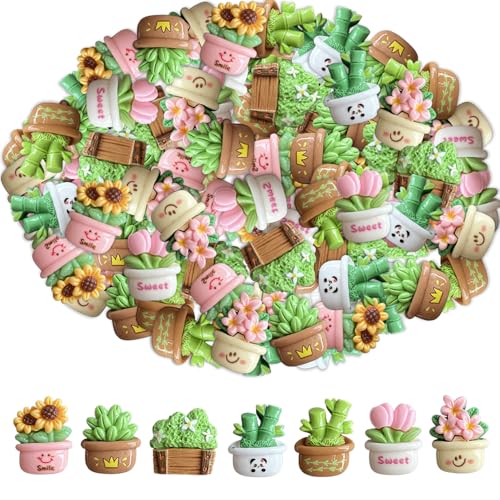 40 Pcs Succulent Plants Resin Slime Charms,Resin Flat Back 3D