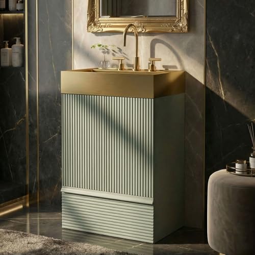 Little Tulip 20 inch Bathroom Vanity with Golden Metal Sink, Bath Storage Cabinet with Soft-Closing Door and Drawer, Perfect for Small Space, Powder Room, Hotel, Mint Green