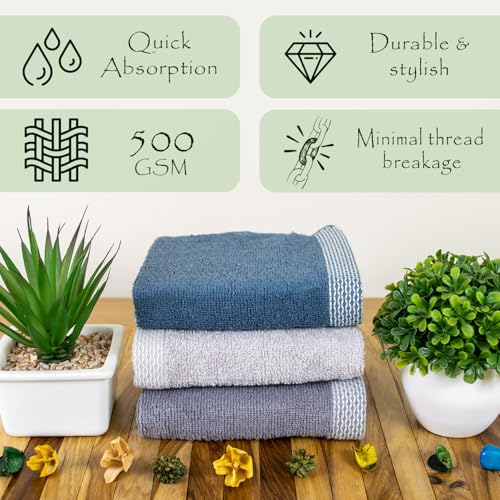 Image of RANGOLI 100% Bamboo Face Towel Set of 3, 500 GSM, Quick Dry Towels for Face, Gym, Travel, Ultra Soft Highly Absorbent, 30Cm X 30Cm, Blue, Grey & Dark Grey