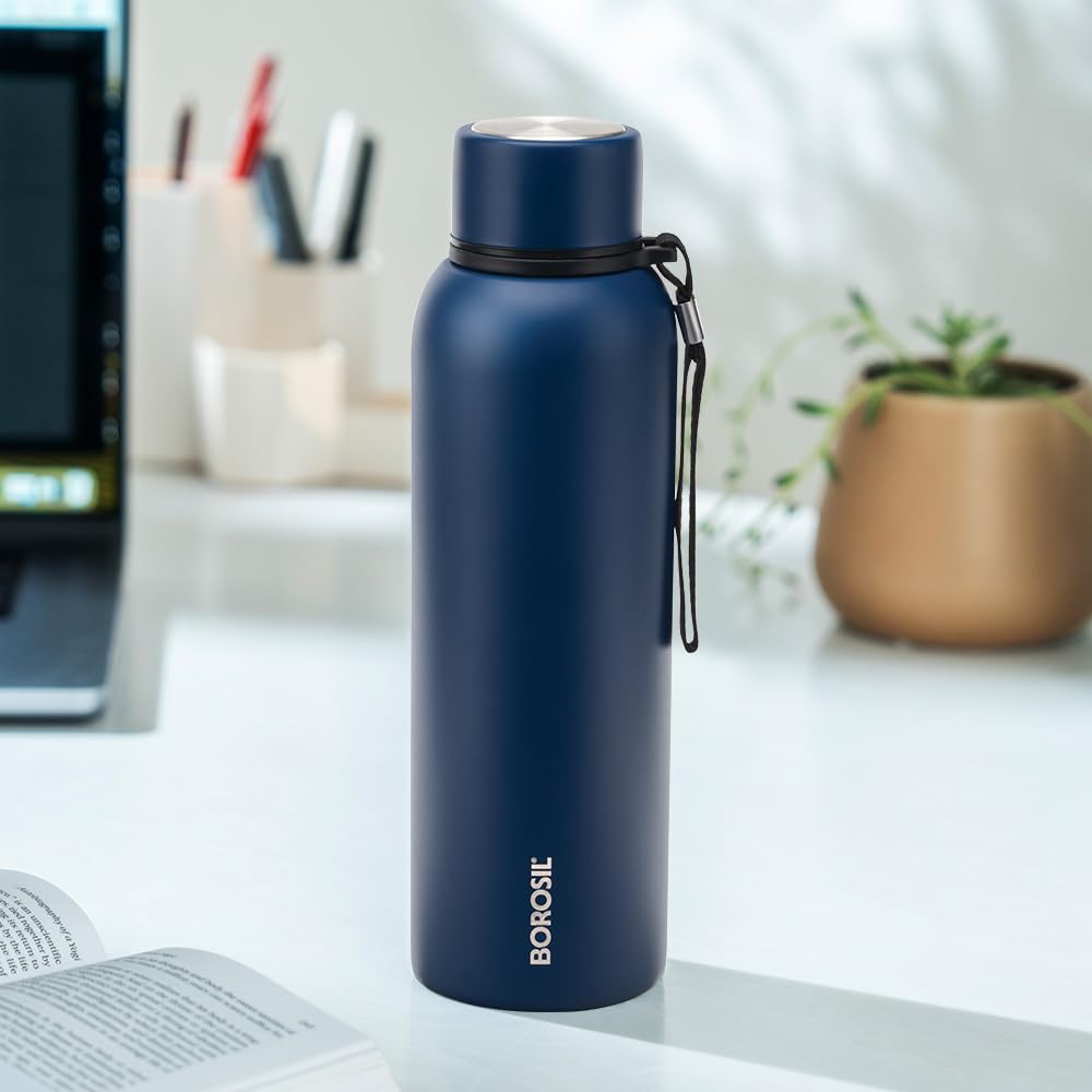 Borosil Hydra Trek Stainless Steel Water Bottle | Double Wall Vacuum Insulated Flask, Green | 20 Hours Hot & 24 Hours Cold | Ideal for Personal & Corporate Gifting | 1 Year Warranty (Indigo, 850 ml)-image-17